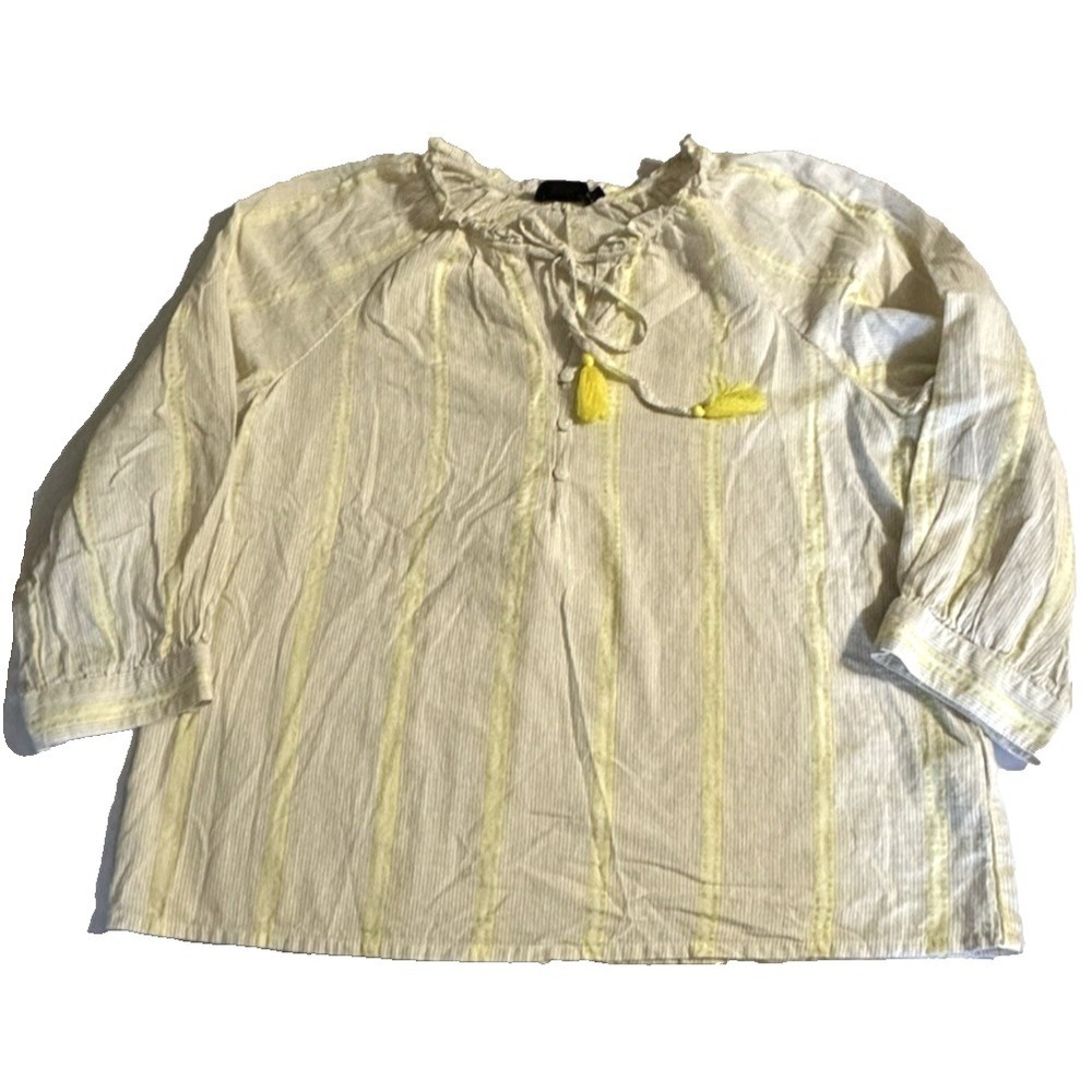 Monoprix Women's 2PC Lounge Set Blouse Pants‎ Cream Yellow Strip Size M Boho